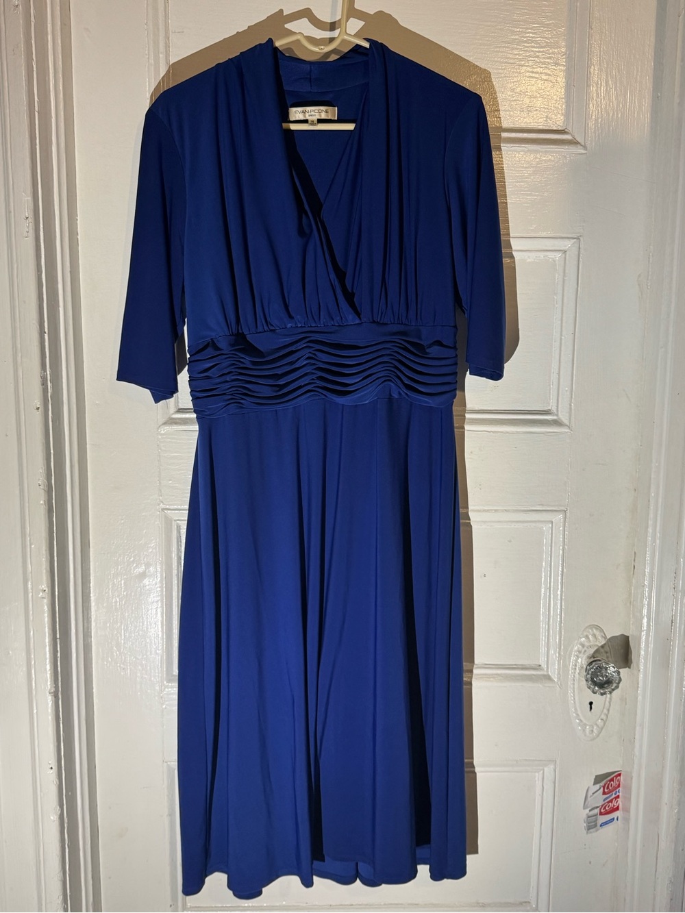 Evan Picone Royal Blue Midi Dress with Ruched Waist